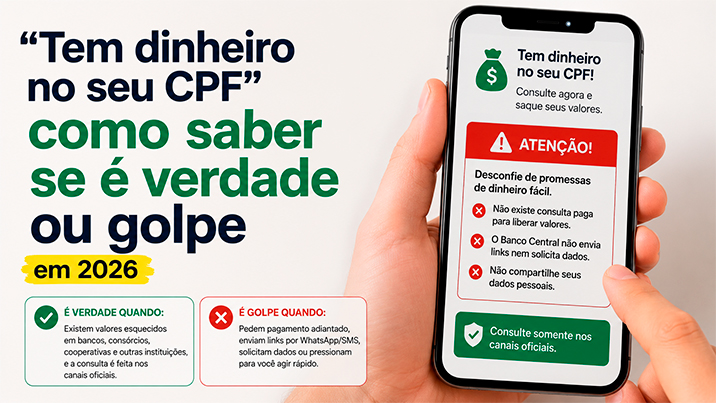 “Tem dinheiro no seu CPF”: como saber se é verdade ou golpe em 2026